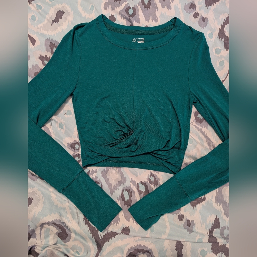 Teal Long Sleeve Twist Front Top